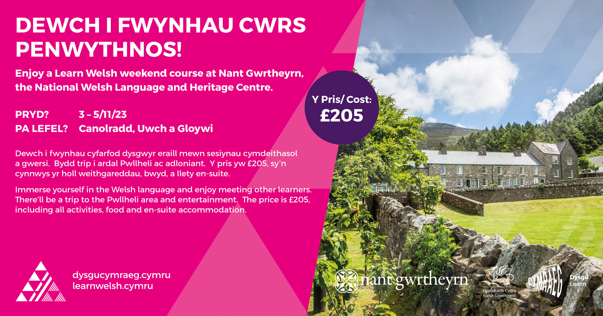 Enjoy a Learn Welsh weekend course at Nant Gwrtheyrn!